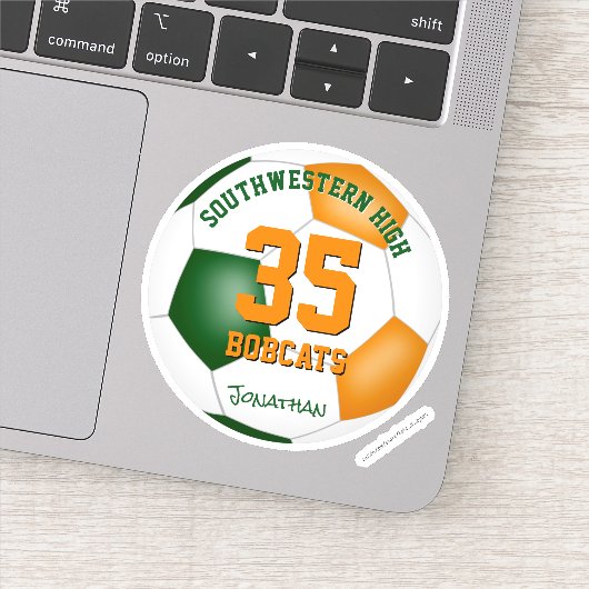 Grüne Orange Mannschaft Farben Jungs Fußball Aufkleber (Detail)