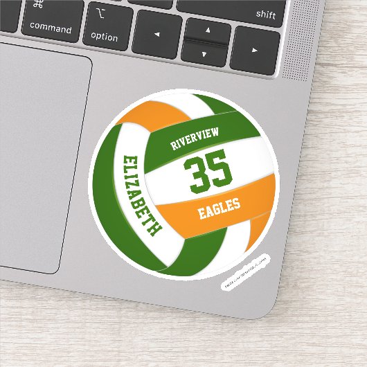 Grüne Orange Mannschaft farbig Jungs Volleyball Aufkleber (Detail)