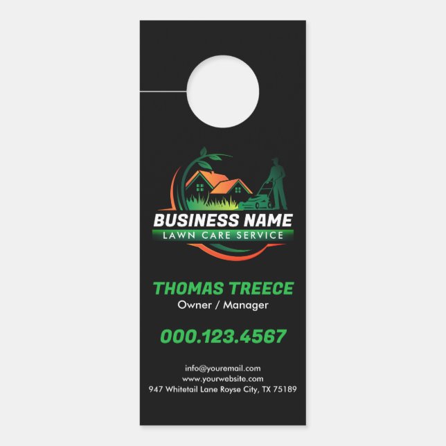 Grüne Orange Moderne Rasenpflege Landschaftsschutz Türanhänger (Vorderseite)