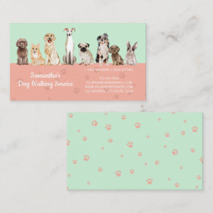 Grüne Orange Niedlich Paws Aquarellhunde Visitenkarte