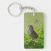 Grüne Orange Song Sparrow Bird Painting Initials Schlüsselanhänger (Vorderseite)