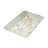 Grüne Orange Wasserfarbe Wildblume Badematte (Schrägansicht)