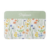 Grüne Orange Wasserfarbe Wildblume Badematte (Vorderseite)