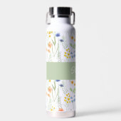 Grüne Orange Wasserfarbe Wildblumen-Monogramm-Name Trinkflasche (Vorne)