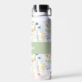Grüne Orange Wasserfarbe Wildblumen-Monogramm-Name Trinkflasche (Rückseite)