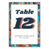 Grüne Orange Wavy Moderne Retro Groovy Hochzeit Tischnummer (Rückseite)