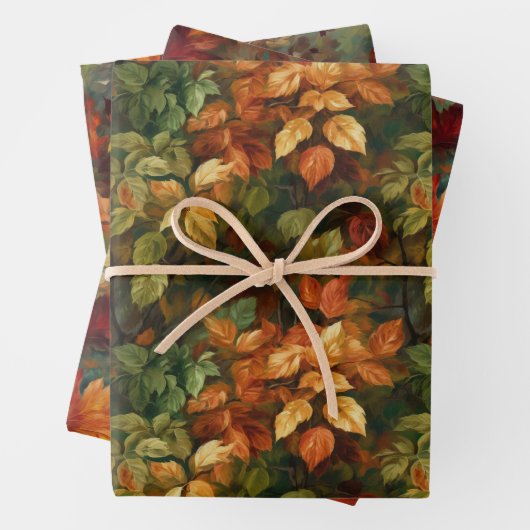 GRÜNE ORANGE YELLOW RED AUTUMN HERBSTLAUB GESCHENKPAPIER SET (Beispiel)