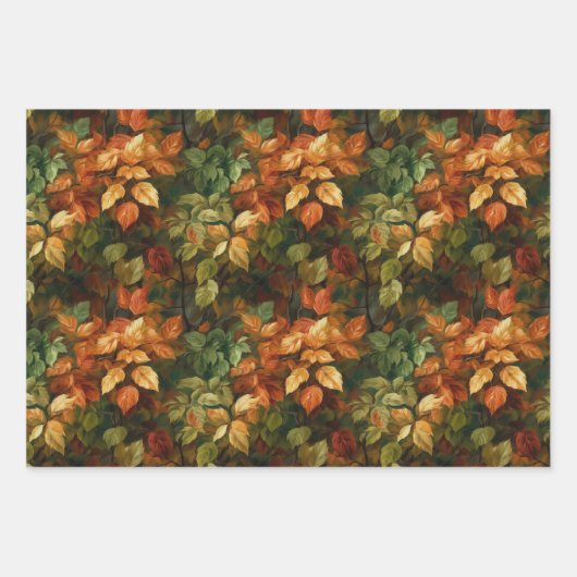 GRÜNE ORANGE YELLOW RED AUTUMN HERBSTLAUB GESCHENKPAPIER SET (Vorderseite)