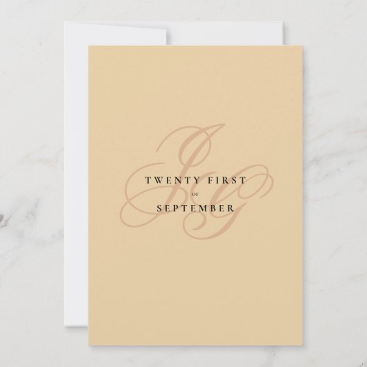 Grüne orangefarbene Elfenbein-Monogramm erste Hoch Einladung (Rückseite)