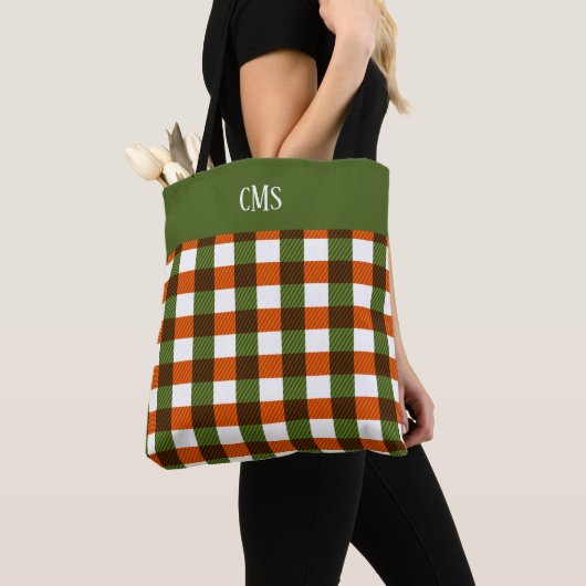 Grüne, orangefarbene, Karierte Monogramm-Tasche Tasche (Von Nahem)