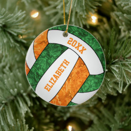 grüne orangefarbene Mädchenvolleyballfarben Keramik Ornament
