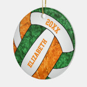 grüne orangefarbene Mädchenvolleyballfarben Keramik Ornament (Links)