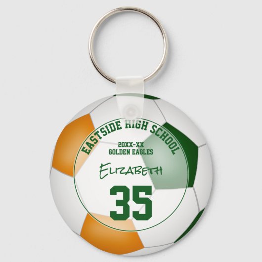 grüne Orangenfußball-Mannschaft gibt Mädchen Junge Schlüsselanhänger (Vorderseite)