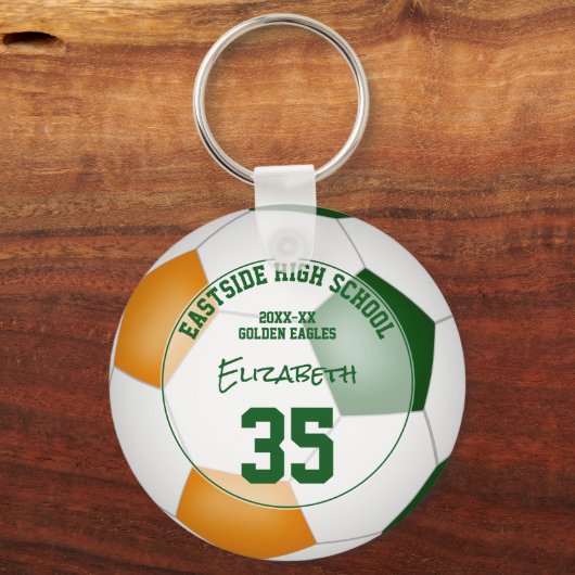 grüne Orangenfußball-Mannschaft gibt Mädchen Junge Schlüsselanhänger (Vorderseite)