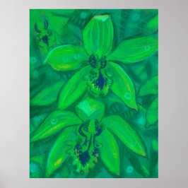 Grüne Orchidee, tropische Blume Blumenpastellfarbe Poster