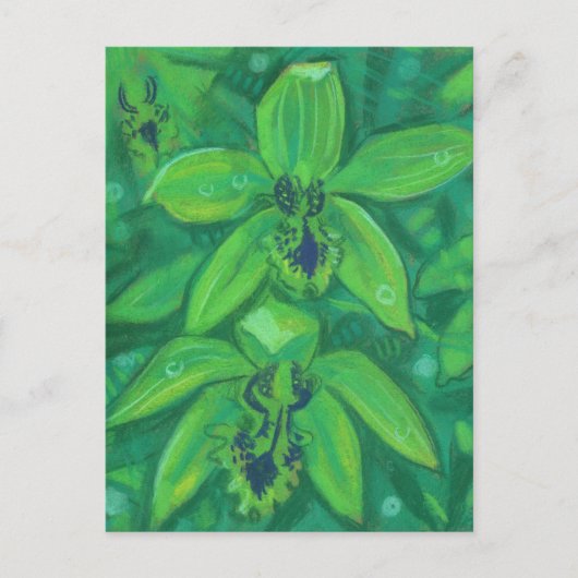 Grüne Orchidee, tropische Blume Blumenpastellfarbe Postkarte (Vorderseite)