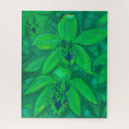 Grüne Orchidee, tropische Blume Blumenpastellfarbe Puzzle