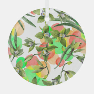 Grüne Orchideen: Aquarellblumen nahtlos. Ornament Aus Glas