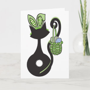 Grüne Ostern-Miezekatze-Karte Feiertagskarte