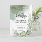 Grüne Oval Goldrahmen Wasserfarbenprägung Einladung (Stehend Vorderseite)