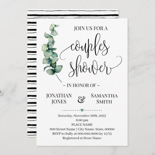 Grüne Paare Dusche Minimalistischer Polterabend Einladung (Vorne/Hinten)