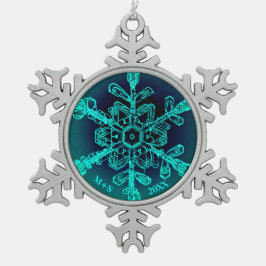 Grüne Paare - Erstbezug & Jahr Schneeflocken Zinn-Ornament