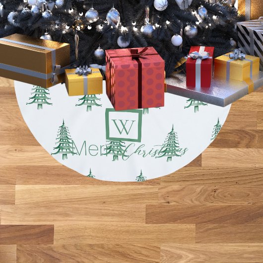 Grüne Pagode Weihnachtsbaum Mit Monogramm Muster Polyester Weihnachtsbaumdecke