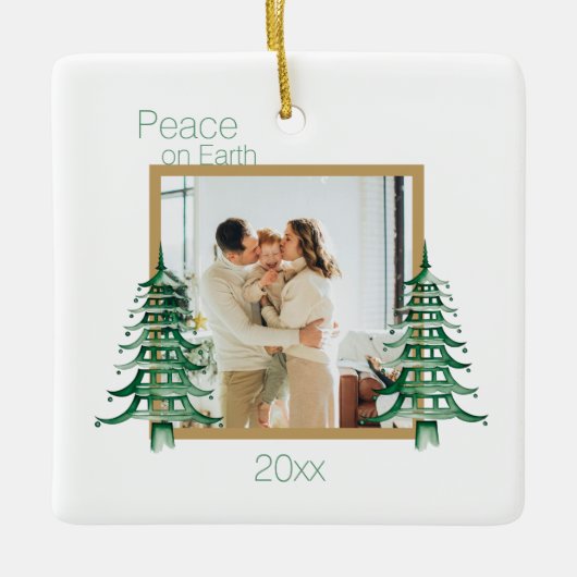 Grüne Pagode Weihnachtsbäume 2Foto Weltfrieden Keramikornament (Vorderseite)
