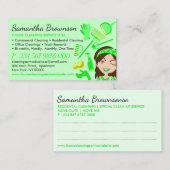 Grüne Palette Janitor Woman Cartoon House Reinigun Visitenkarte (Vorne/Hinten)