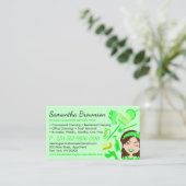 Grüne Palette Janitor Woman Cartoon House Reinigun Visitenkarte (Stehend Vorderseite)