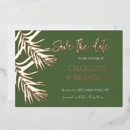 Grüne Palm-Blätter, die das Datum speichern Folieneinladung