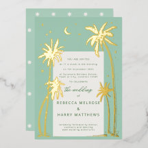 Grüne Palm Springs Boho-Hochzeit Folien-Einladung