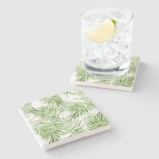 Grüne Palmblätter Steinuntersetzer (Seitenansicht)