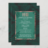 Grüne Palme verlässt schwarze Rosen-Goldhochzeit Menükarte (Vorne/Hinten)