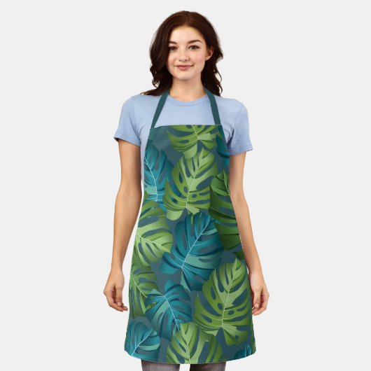 Grüne Palmen Blätter Dschungelmuster Schürze (Getragen)