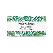 Grüne Palmen Blätter tropische Rücksendeadresse Adressaufkleber (Vorne)