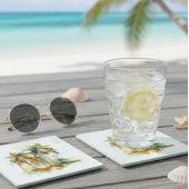 Grüne Palmen mit Kokospalmen Wassertropen Glasuntersetzer