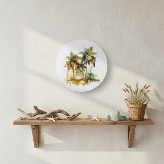 Grüne Palmen mit Kokospalmen Wassertropen Große Wanduhr