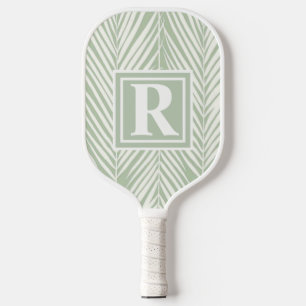 Grüne Palmen und Monogramm benutzerdefinierbar Pickleball Schläger