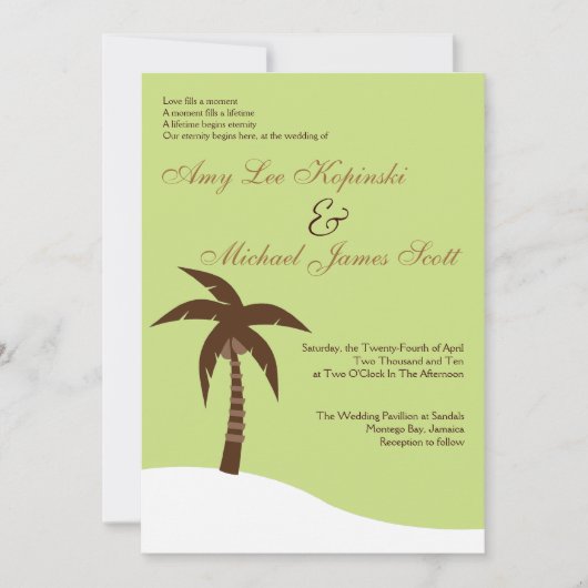 GRÜNE PALMTREE KARIBISCHE MEERE HOCHZEIT IN EINLADUNG (Vorderseite)