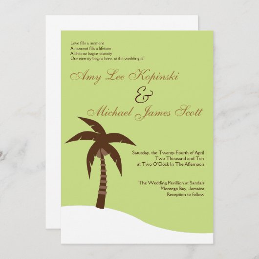 GRÜNE PALMTREE KARIBISCHE MEERE HOCHZEIT IN EINLADUNG (Vorne/Hinten)