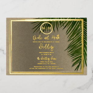 Grüne Palmwedel Kraft Tropische Hochzeit Gold Folieneinladung
