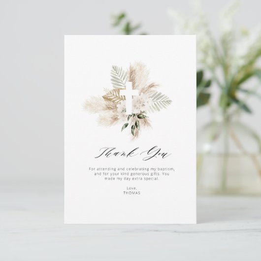 Grüne Pampas Blütentaufe Dankeschön Karte (Stehend Vorderseite)