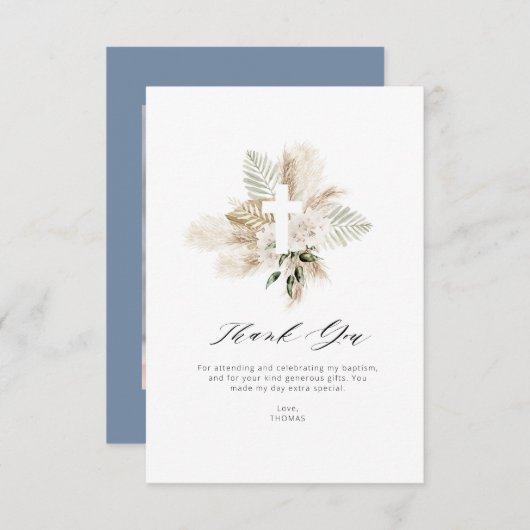 Grüne Pampas Blütentaufe Dankeschön Karte (Vorne/Hinten)
