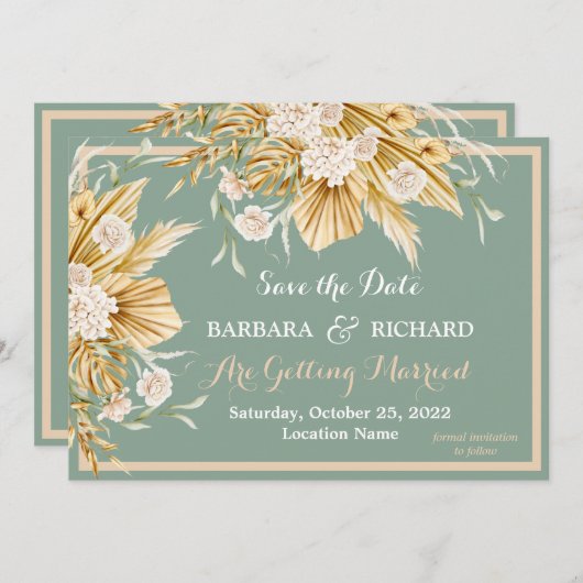 Grüne Pampas-Gras-Blumenzwiebeln Rett Datum Einladung (Vorne/Hinten)