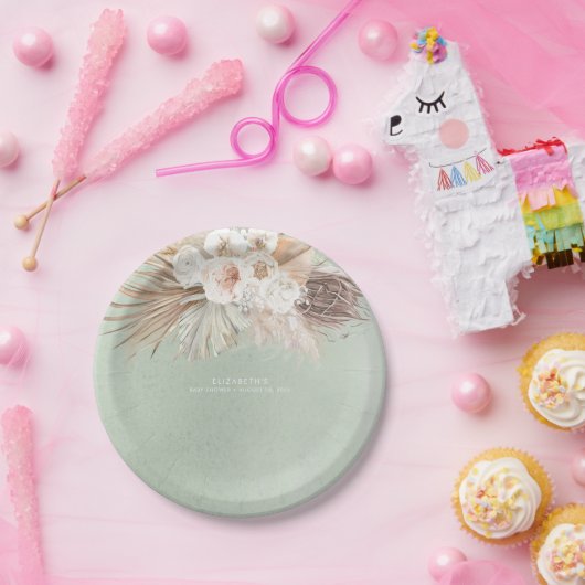 Grüne Pampas Gras und Blume Pappteller (Party)