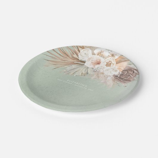 Grüne Pampas Gras und Blume Pappteller (Schrägansicht)