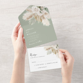 Grüne Pampas Hochzeit mit floralen Farben All In One Einladung