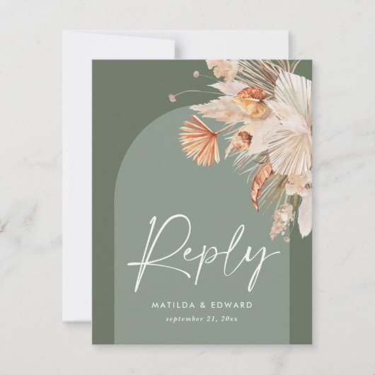 Grüne Pampas-Rasenflächen Rustikal Modern auf Tren RSVP Karte (Vorderseite)