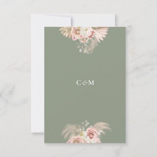 Grüne Pampelgras-Arsch-Blumenmonogramm RSVP Karte (Rückseite)